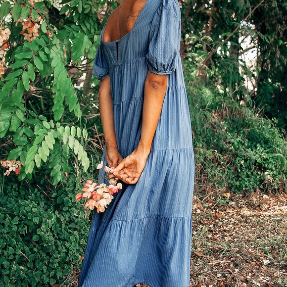 Lulus Happy Tiers Denim Blue Stripped Midi - Picture 4 of 12